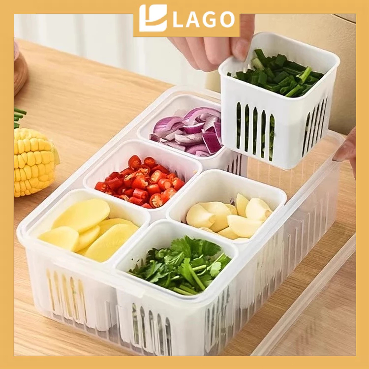LAGO Kotak Penyimpanan Buah Sayur Tight Seal Berkualitas untuk Kulkas