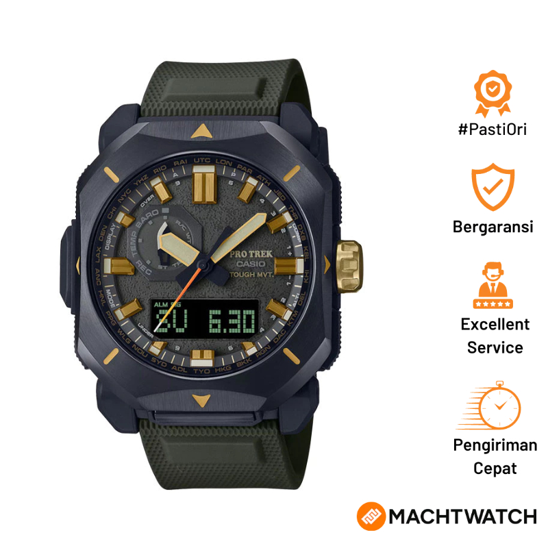 Jam Tangan Pria Casio Pro Trek PRW-6900Y-3JF Solar Green Digital Analog Dial Green Soft Urethane Res