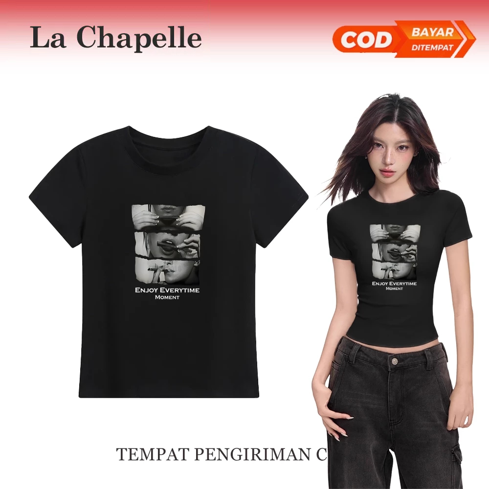 La Chapelle Gadis rokok retro Amerika T-shirt Crop Top| Lengan Pendek Kaos Wanita Crop Top | Kaus Cr