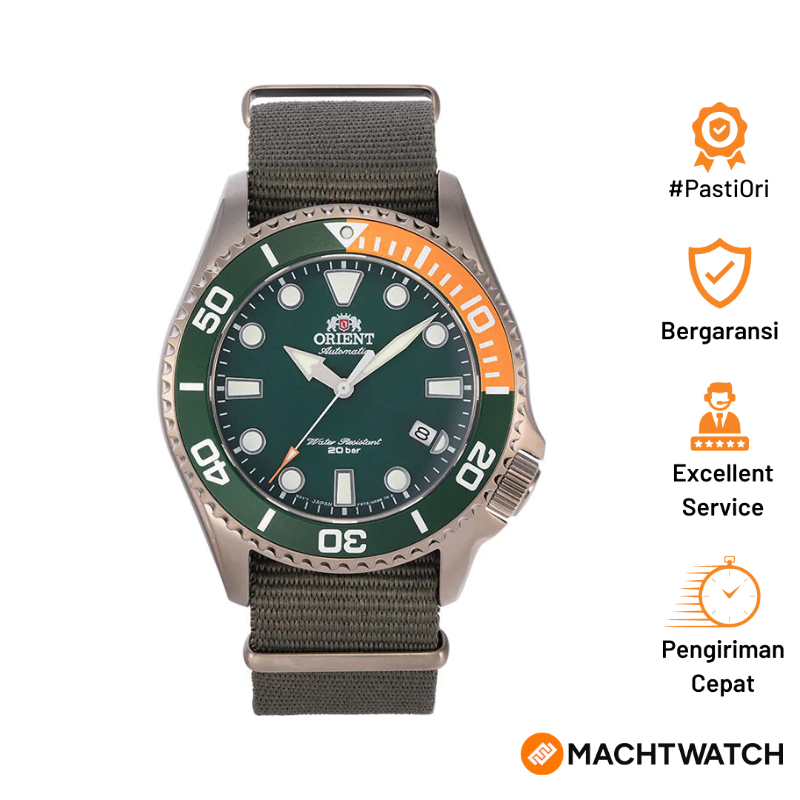 Jam Tangan Pria Orient Sports RA-AC0K04E Automatic Green Dial Green Army Nylon Strap