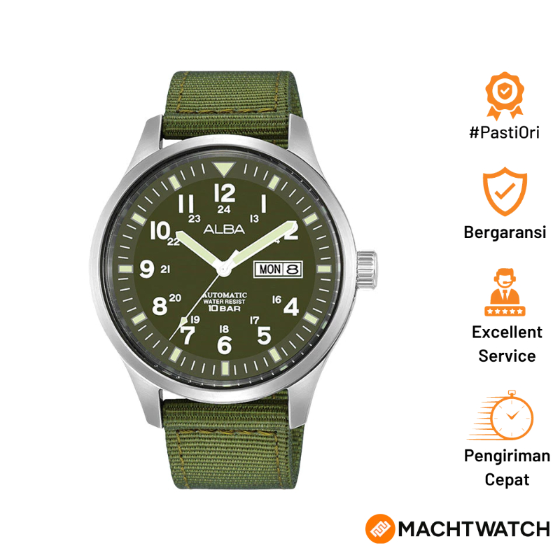 Jam Tangan Pria Alba Mechanical Field Military AL4217X1 Men Green Dial Green Nylon Strap