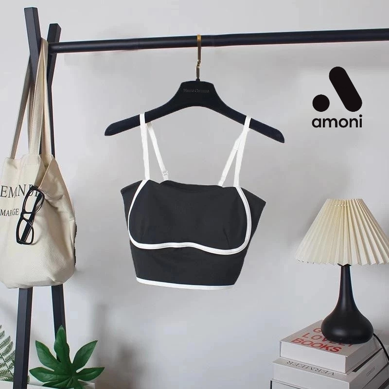 AMONI.id Sport Bra Wanita Sexy Crop Top Push Up Bra Senam Gym Yoga Fitness Bustier Spaghetti Strap C