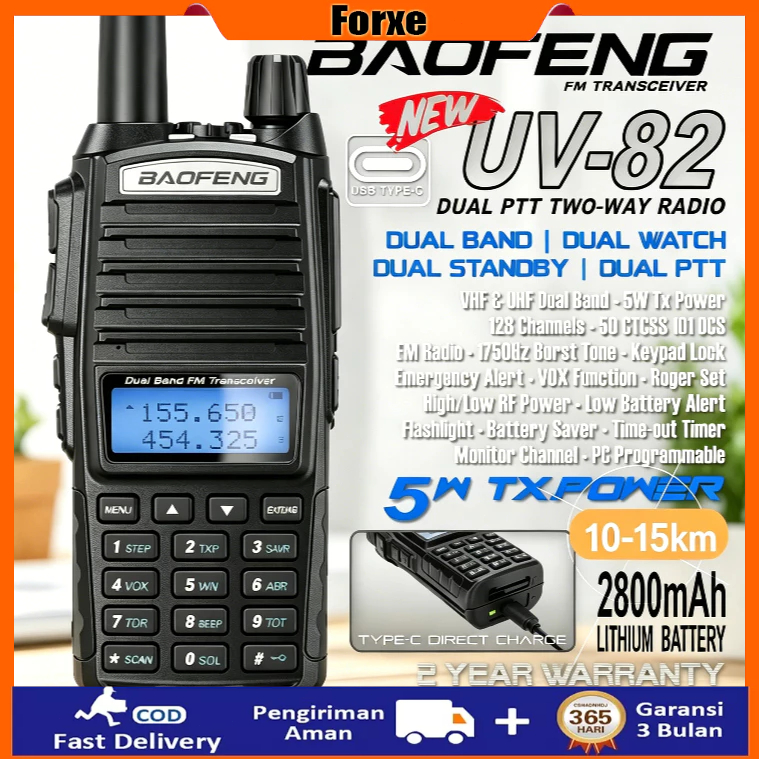 RESDEKAH - 100%ORI baofeng UV82 Postel UV82 Dual Band HT UHF/VHF BF-UV-82 Dualband Plus FM /