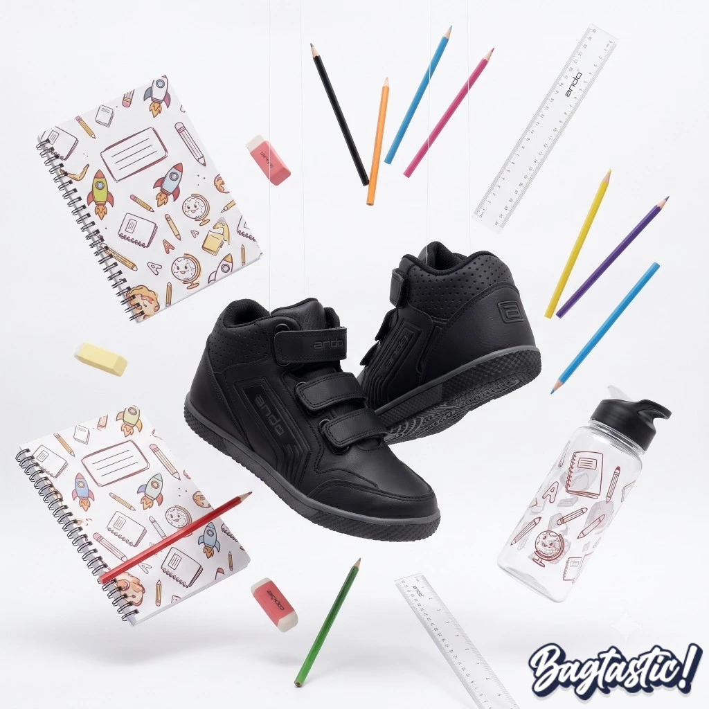 BAGTASTIC Sepatu Sekolah Anak Laki Laki Ando Hitman 02 Full Black Perekat Original Size 28 Sampai 31