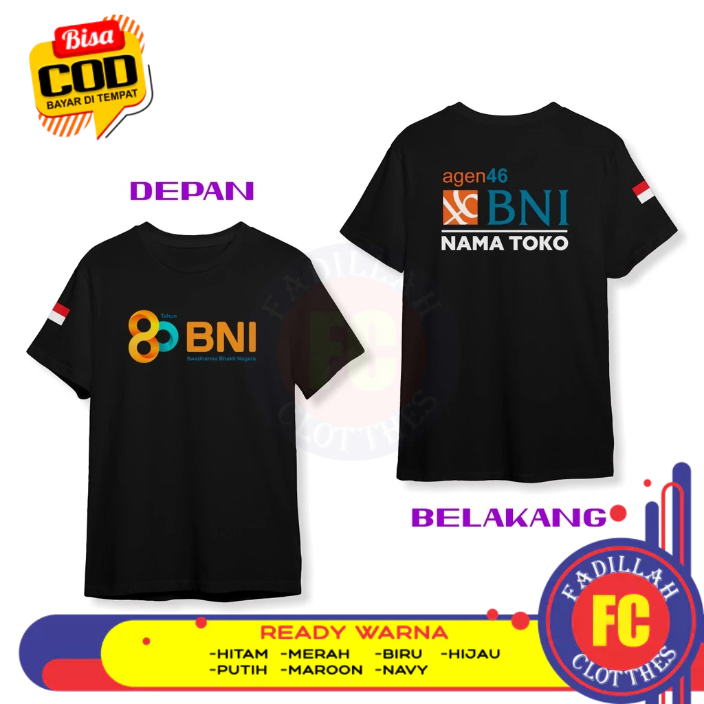 Baju Kaos HUT BANK BNI ke 80 Logo Agen 46 Gratis Nama Toko DB Kaos Distro
