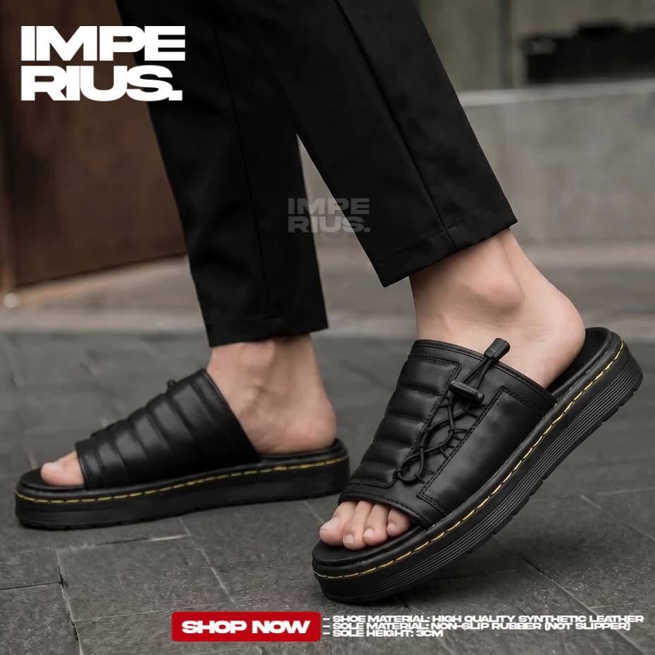 Sandal Slide Hitam Docmart Pria Sole Empuk