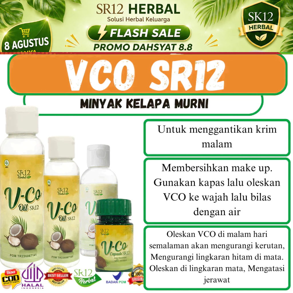 VCO SR12 Untuk Wajah - Pembersih Make Up Alami & Pelembab Bibir Kering - Virgin Coconut Oil Spray
