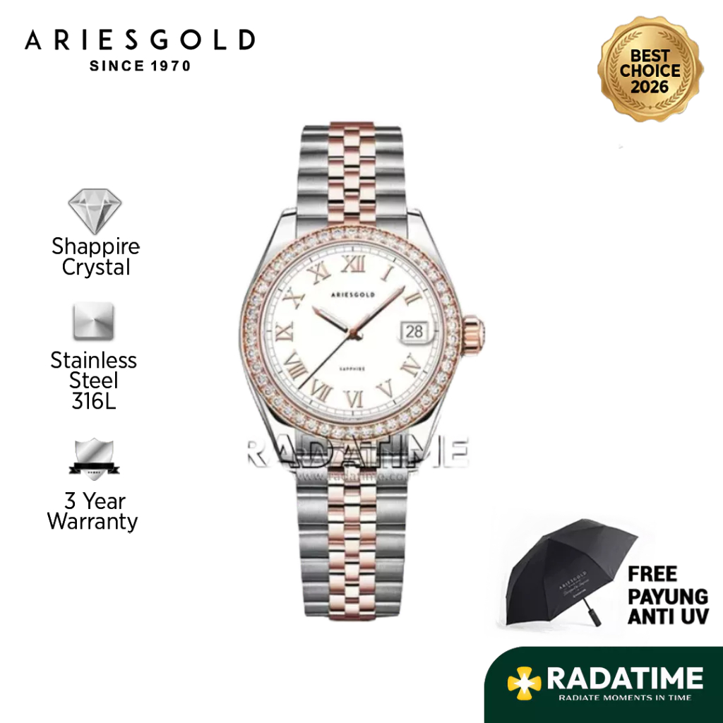 [Best Choice 2026-Sapphire Crystal] Aries Gold Wanita Heritage L-1070R-2TR-RW 316L Stainless Steel 1
