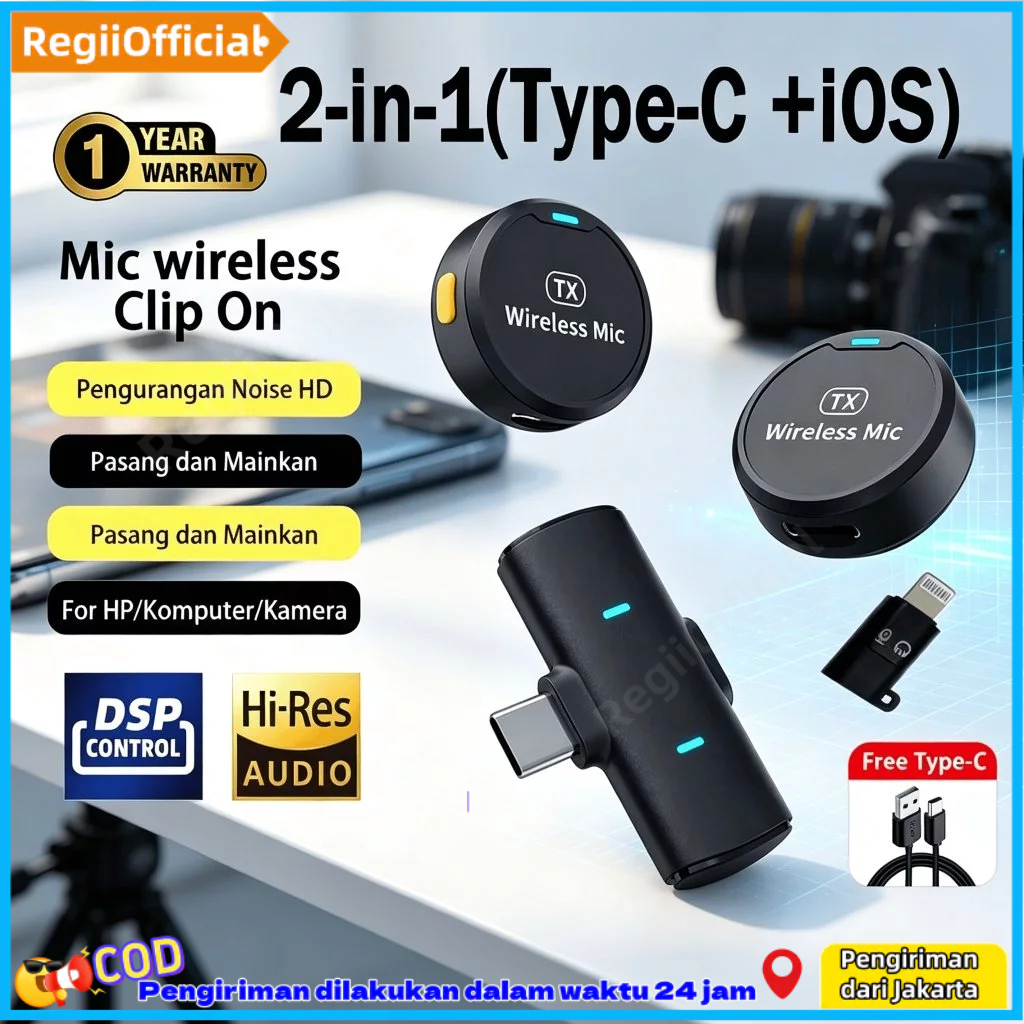 Wireless Microphone Clip On Mic Portable Microphone Mikrofon Lavalier Untuk TikTok YouTube Facebook 