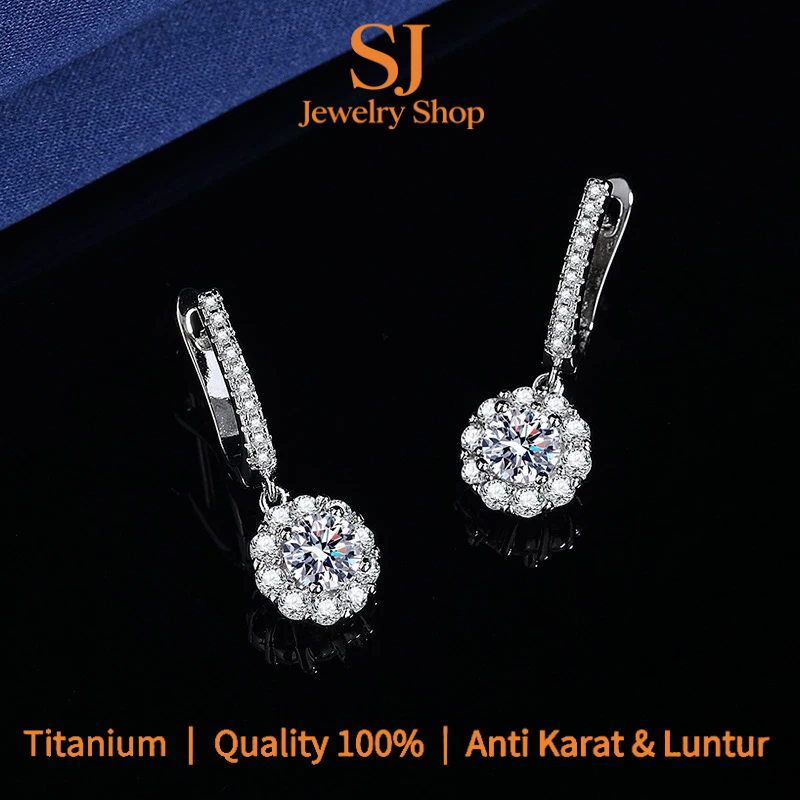 SJ Anting Titanium Anti Karat Anti Luntur Berlian Temperamen Elegan Perhiasan Jewelry Perempuan