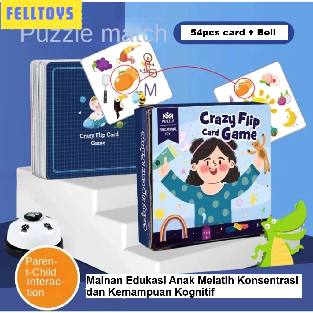 Mainan Flip Card Game Crazy Flip Bell Mainan Montessori Game Mainan Kartu Edukasi Melatih Konsentrasi Anak