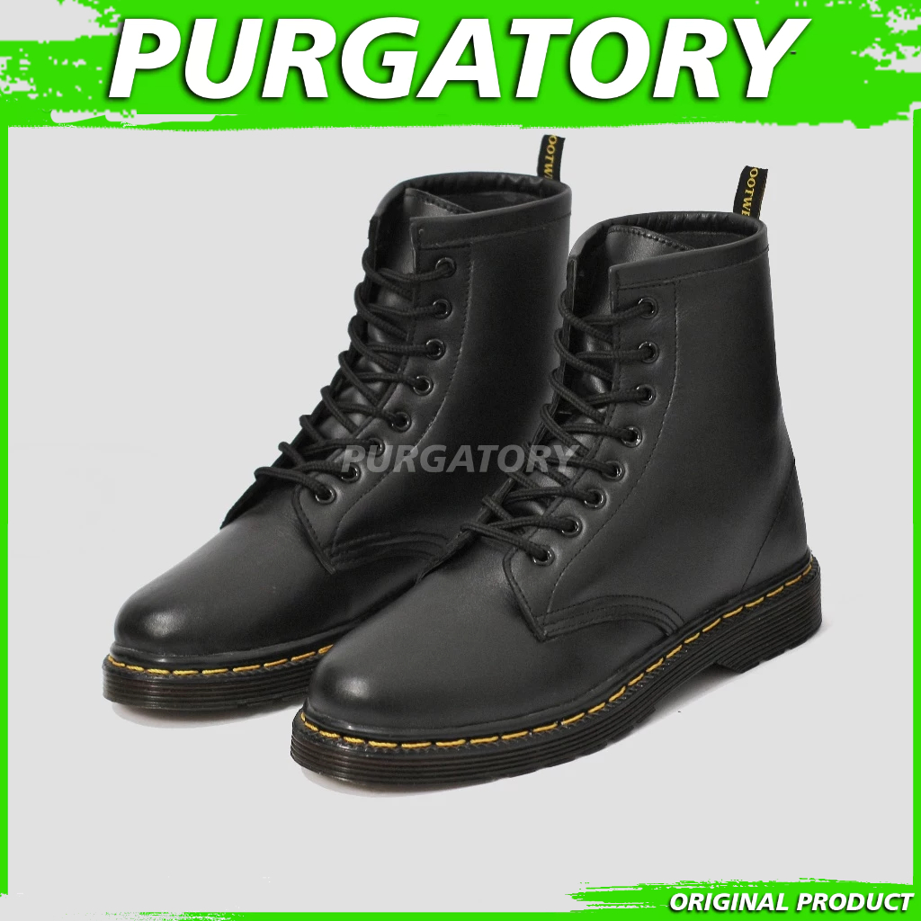 PURGATORY VEGI - Sepatu Boots Docmart Tinggi Pria 8 hole Kulit Asli