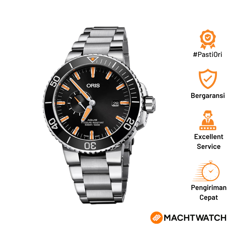 Jam Tangan Pria Oris Aquis 01-743-7733-4159-07-8-24-05PEB Small Second Date Black Dial Stainless Ste