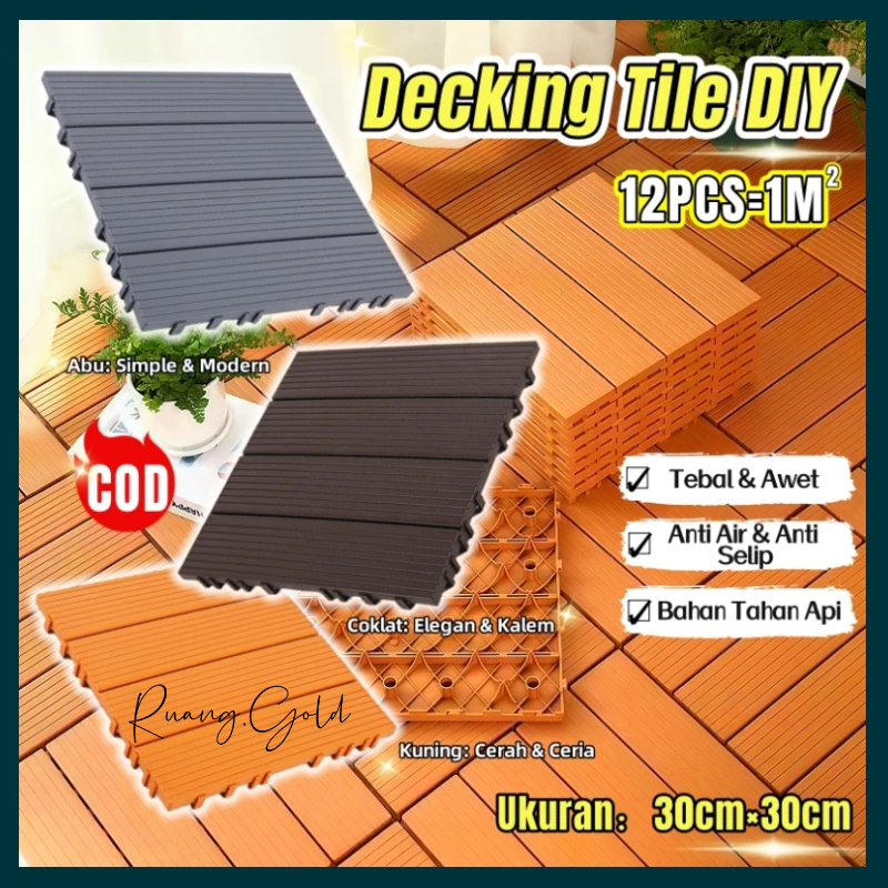 12PCS - 30cm*30cm Decking Tile/ Lantai Kayu Tahan Air Anti PVC /Taman indoor outdoor halaman /Deckin