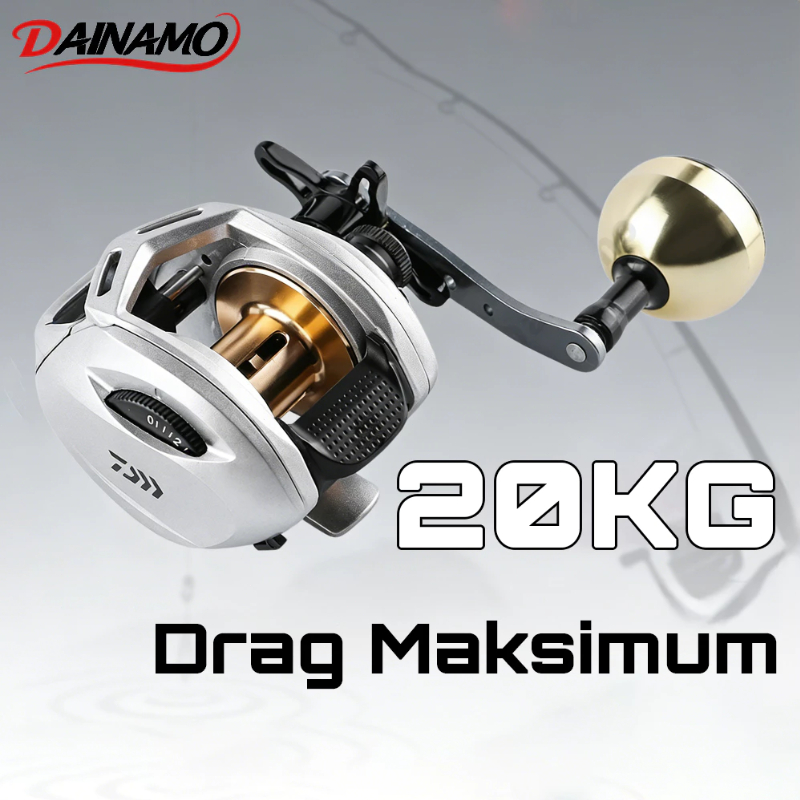 Dainamo reel pancing berkualitas, Handle dengan satu knob rill pancing,terlaris,Drag Maksimum 20KG ,
