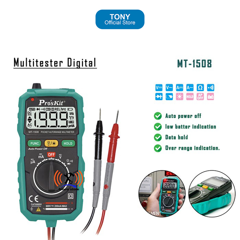 PROSKIT MT-1508 DIGITAL MULTITESTER - POCKET AUTRANGE MULTIMETER - MULTITESTER 600V DIGITAL PROSKIT 
