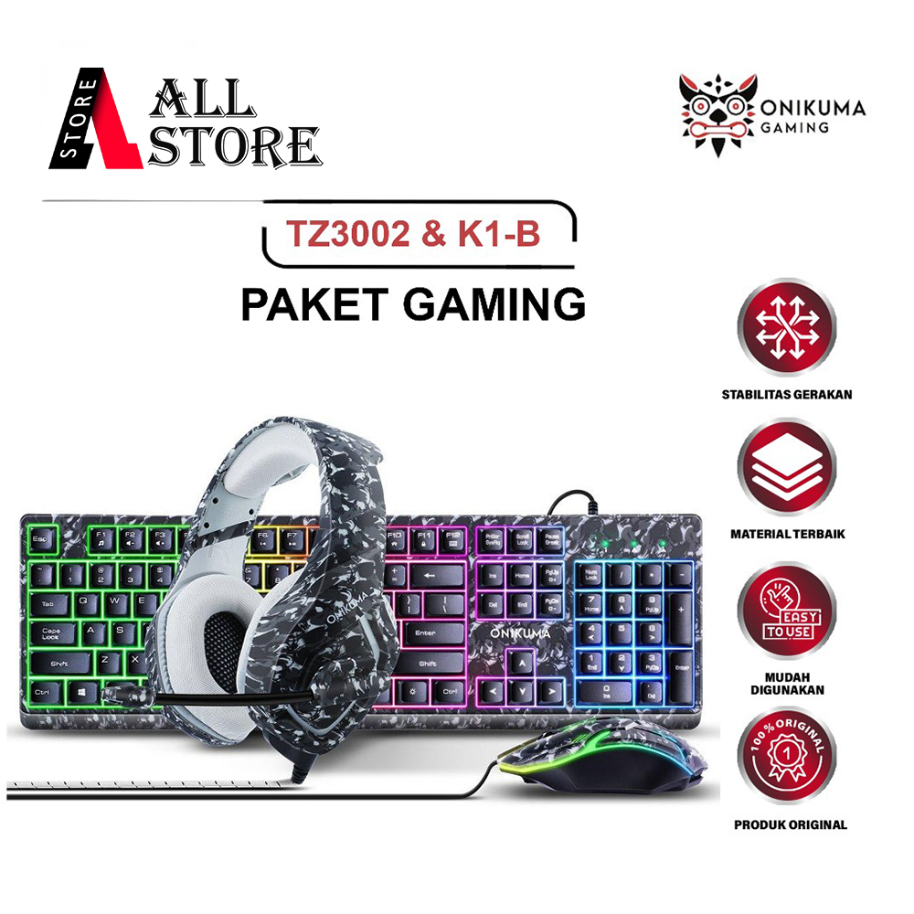 ONIKUMA PAKET GAMING 3 IN 1 TZ3002 DENGAN K1-B KAMUFLASE ABU-ABU GAMING SET ORIGINAL - SET PERLENGKA