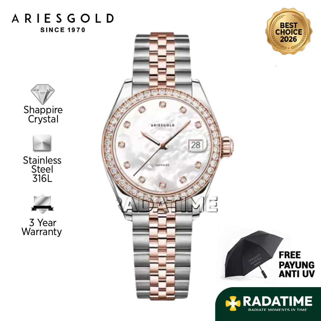 [Best Choice 2026-Sapphire Crystal] Aries Gold Wanita Heritage B-1069R-2TR-MP 316L Stainless Steel 1