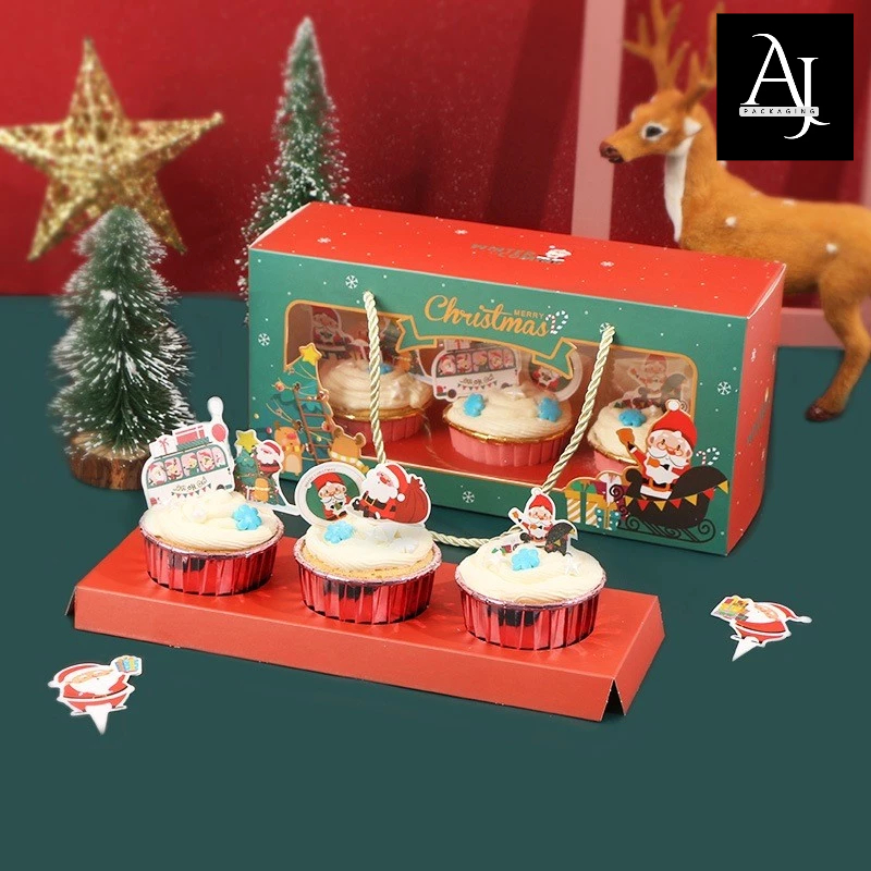 

[Satuan] Box Kue Natal Christmas Sekat Alas isi 3 Untuk Cupcake Muffin Bolu Kukus Hampers Souvenif Gift bingkisan