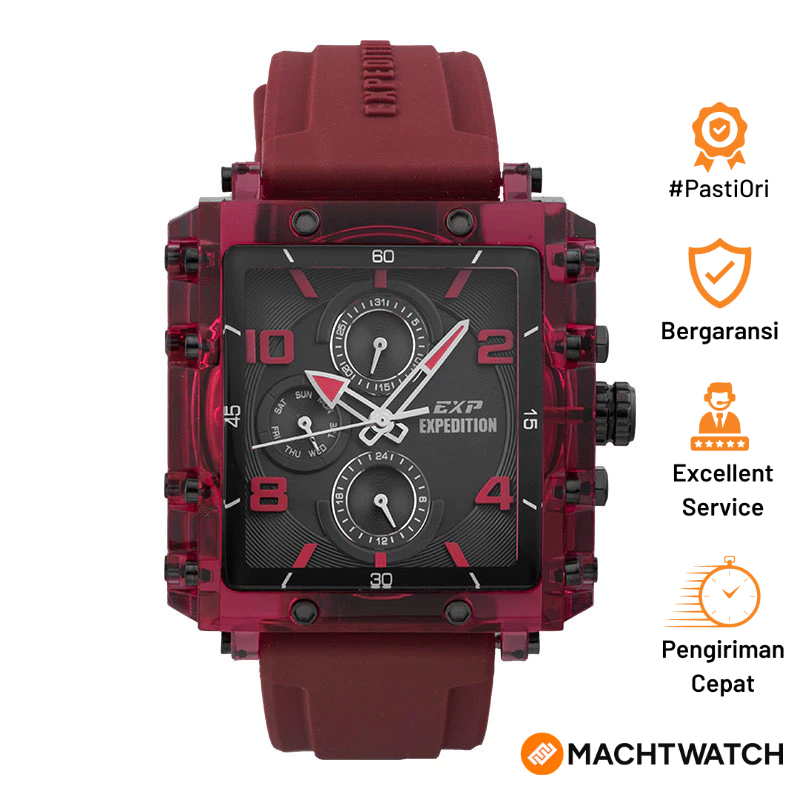 [PRJ] Jam Tangan Wanita Expedition Ladies E 6808 MF RIGBARE Black Dial Red Rubber Strap