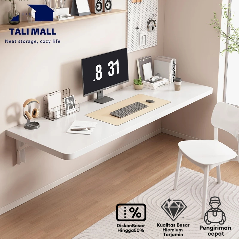Meja Lipat Dinding aesthetic Meja Belajar Minimalis Meja Lipat Dinding Portable Meja Komputer Kayu 8