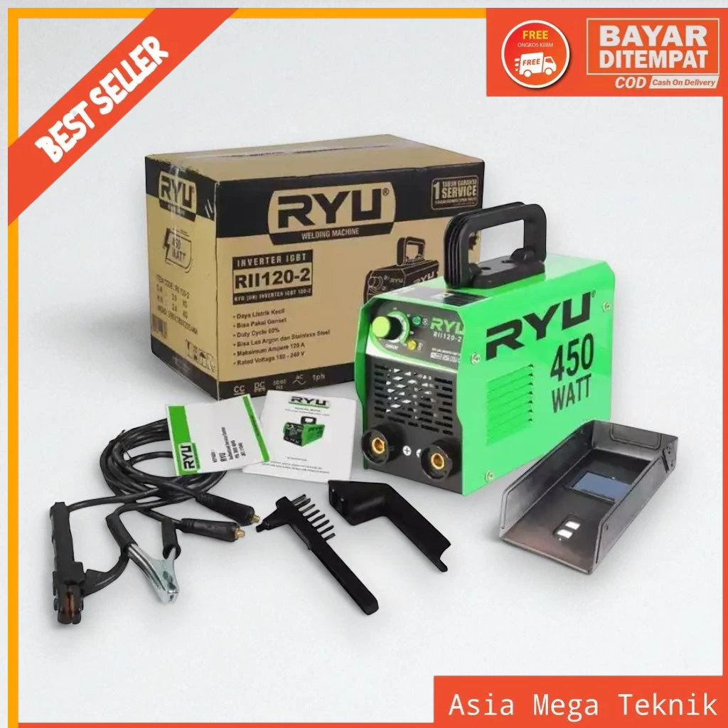 TERMURAH  MESIN LAS RYU 450WATT 120A IGBT INVERTER 450 WATT / MESIN LAS 450WATT FULL SET