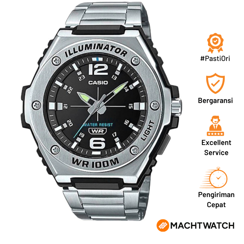 Jam Tangan Pria Casio General MWA-100HD-1AVDF MWA100 MWA-100H Illuminator Black Dial Stainless Steel