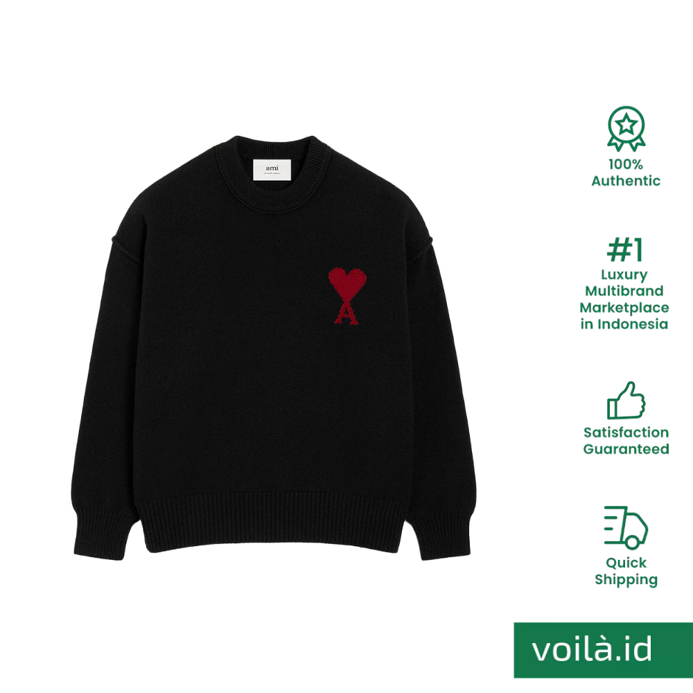 Red Ami De Coeur Inside Out Seams Crewneck Sweatshirt Black