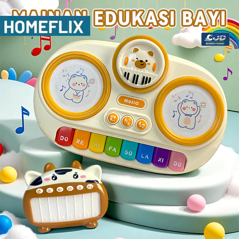 Mainan Piano Elektrik Anak dilengkapi Drum Elektronik dan Lampu 2in1 Keyboard Edukasi Belajar Musik