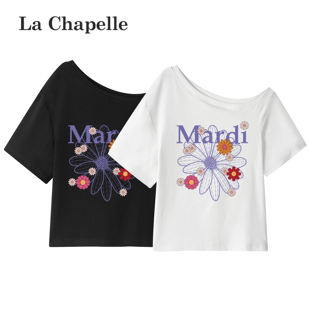 La Chapelle Pola bunga ungu Tshirt Y2K Asymmetrical Offshoulder Top AHS Streetwear Stockholm Vintage