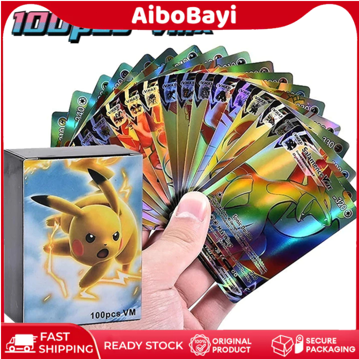【24H】100pcs Pokemon Vmax Cards/Kartu Pokemon TCG Vmax Mega EX GX/Pokemon Shiny Cards/Kartu Laser Pok