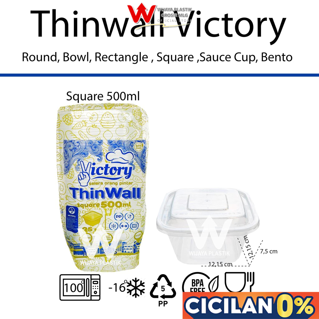 [PROMO] Thinwall SQUARE 500ML Victory / KCS 50pcs @ Slop