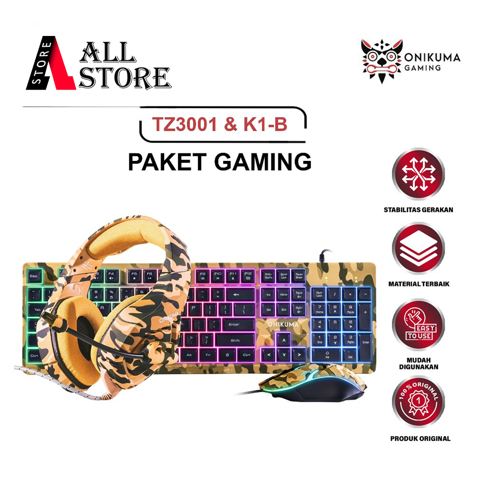 ONIKUMA PAKET GAMING 3 IN 1 TZ3002 DENGAN K1-B KAMUFLASE ABU-ABU GAMING SET ORIGINAL - SET PERLENGKA