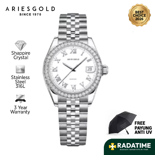 [Best Choice 2026-Sapphire Crystal] Aries Gold Wanita Heritage L-1070-S-RW 316L Stainless Steel 100%