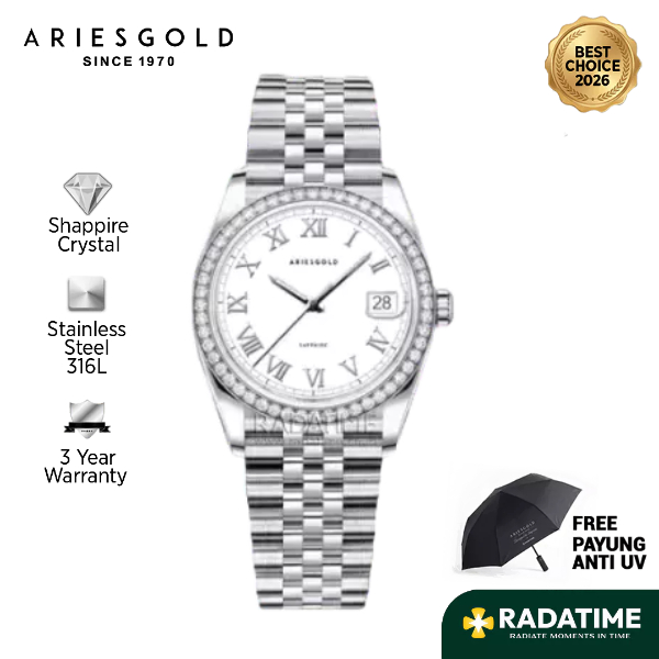 [Best Choice 2026-Sapphire Crystal] Aries Gold Wanita Heritage B-1069-S-RW 316L Stainless Steel 100%