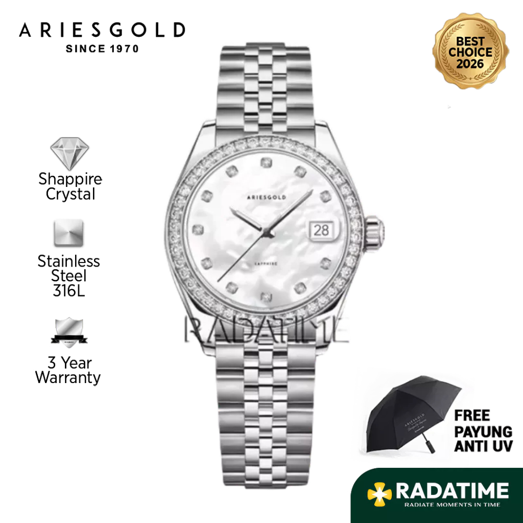 [Best Choice 2026-Sapphire Crystal] Aries Gold Wanita Heritage B-1069-S-MP 316L Stainless Steel 100%