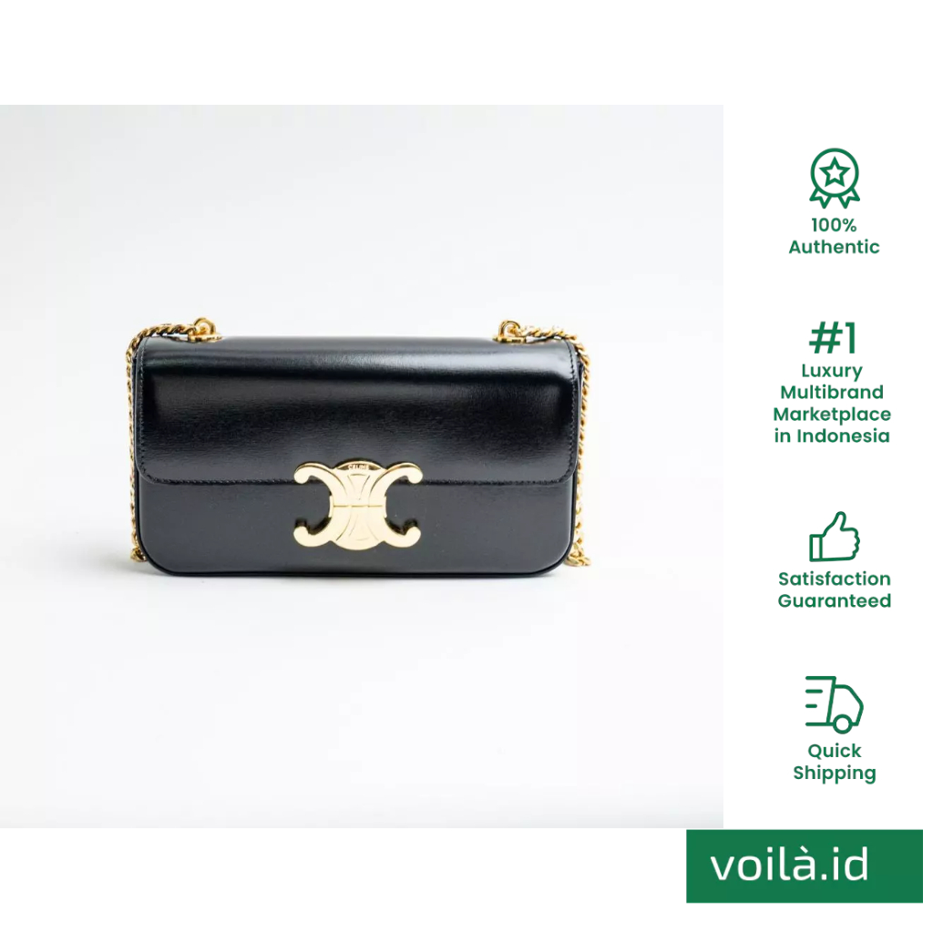 Chain Triomphe Calfskin Shoulder Bag Black Ghw