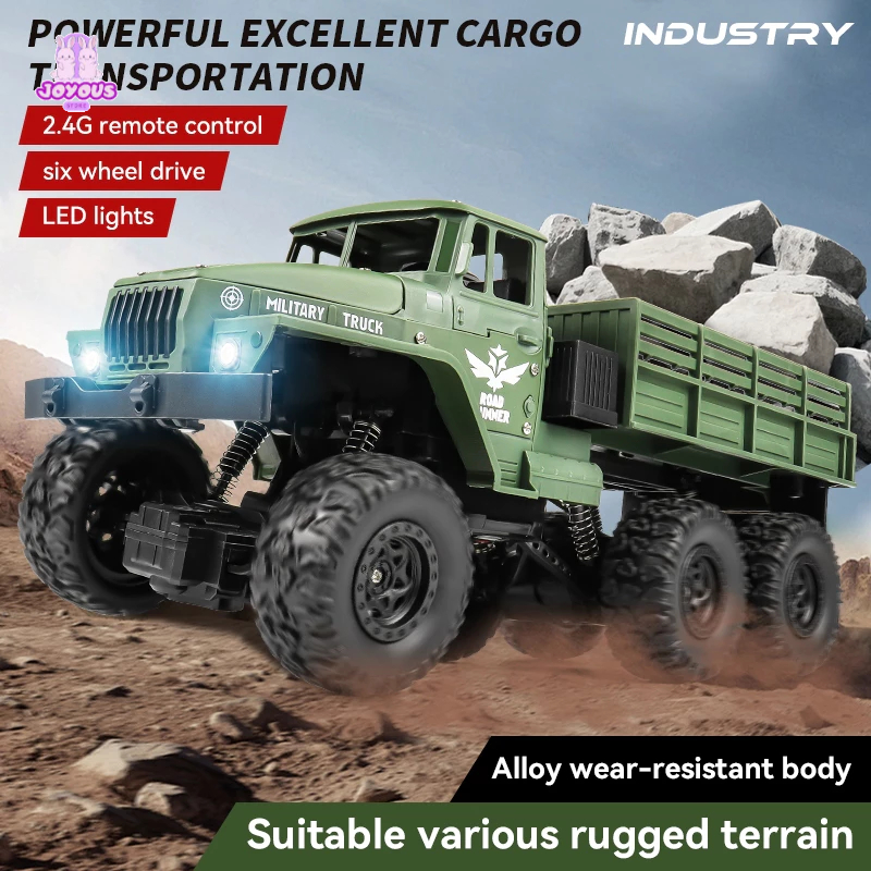 Mainan Mobil Truk Militer Remote Control dengan Lampu 2.4GHZ 4WD RC Mobil Truk Kargo Besar Bahan All