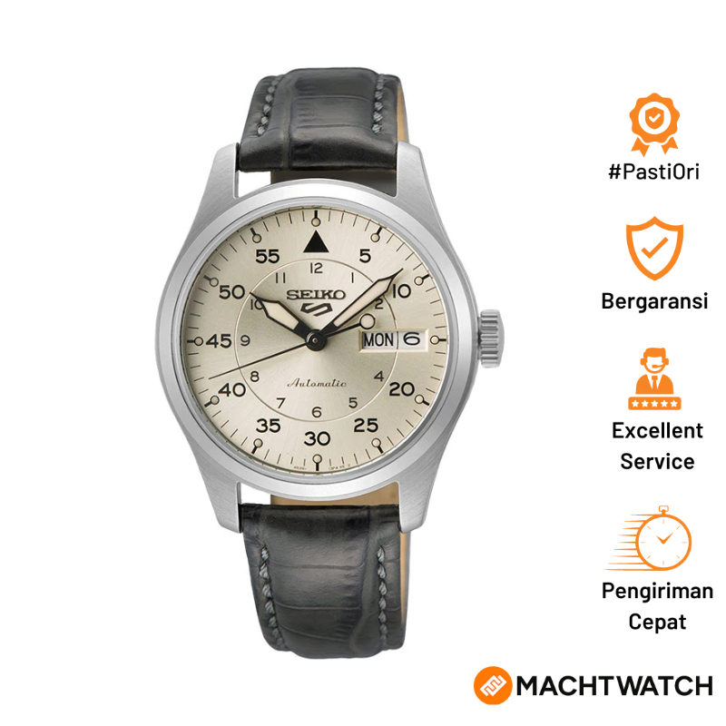Jam Tangan Pria Seiko 5 Sports SRPJ87K1 Champagne Flieger Suits Style Calfskin Leather Strap
