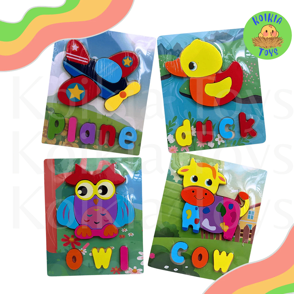 Mainan Edukasi Anak Puzzle Chunky Karakter Dan Abjad Bahan Kayu