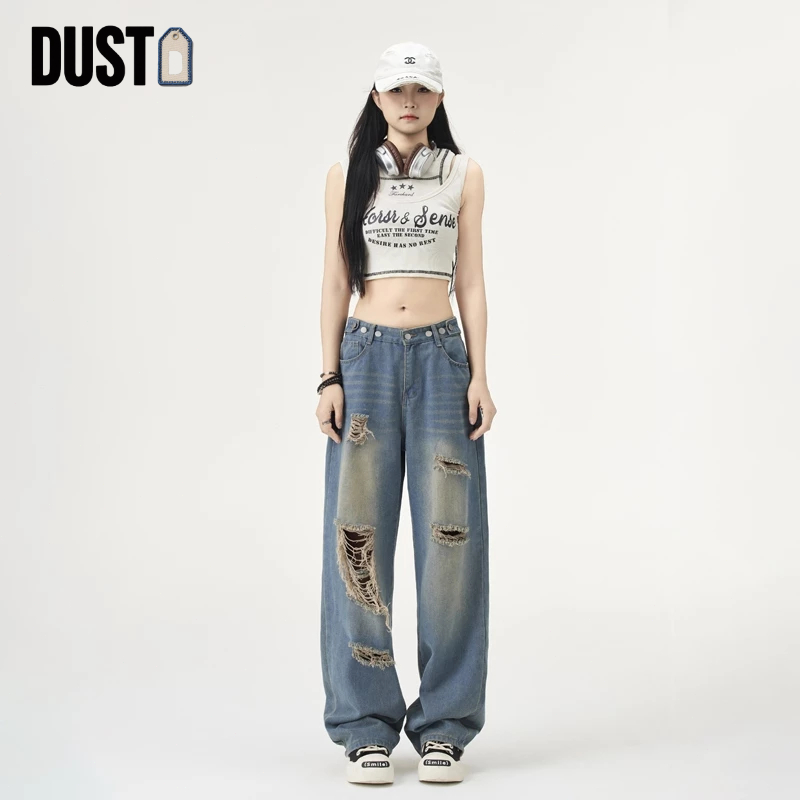 DUST Celana sobek jeans wanita celana boyfriend gaya celana cutbray wanita celana baggy pants wanita