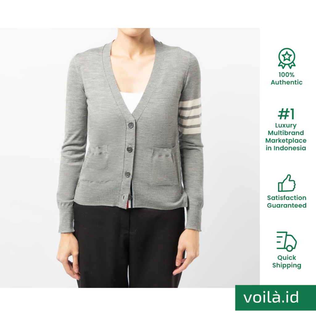 4-Bar V-Neck Cardigan Light Grey