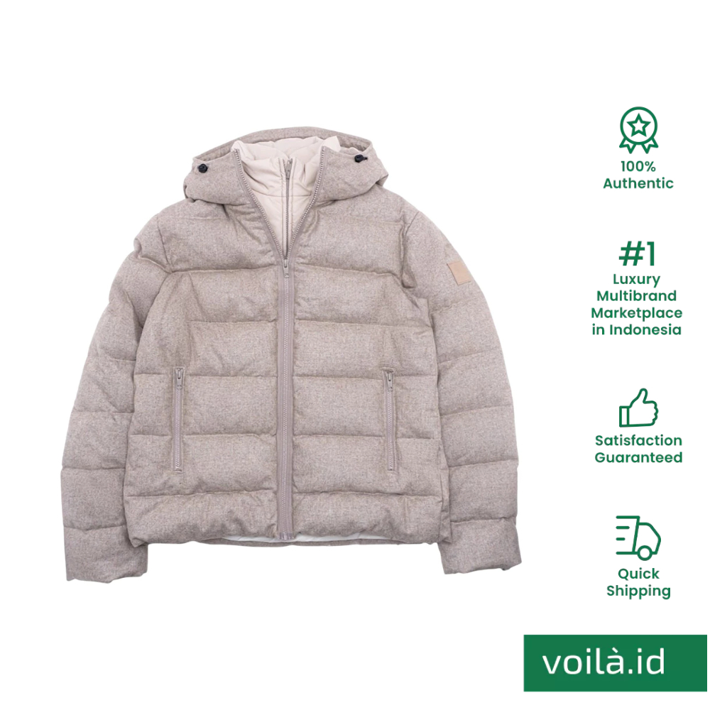 Jaket Winter Double Front Down Jacket in Carded Wool Flannel Natural