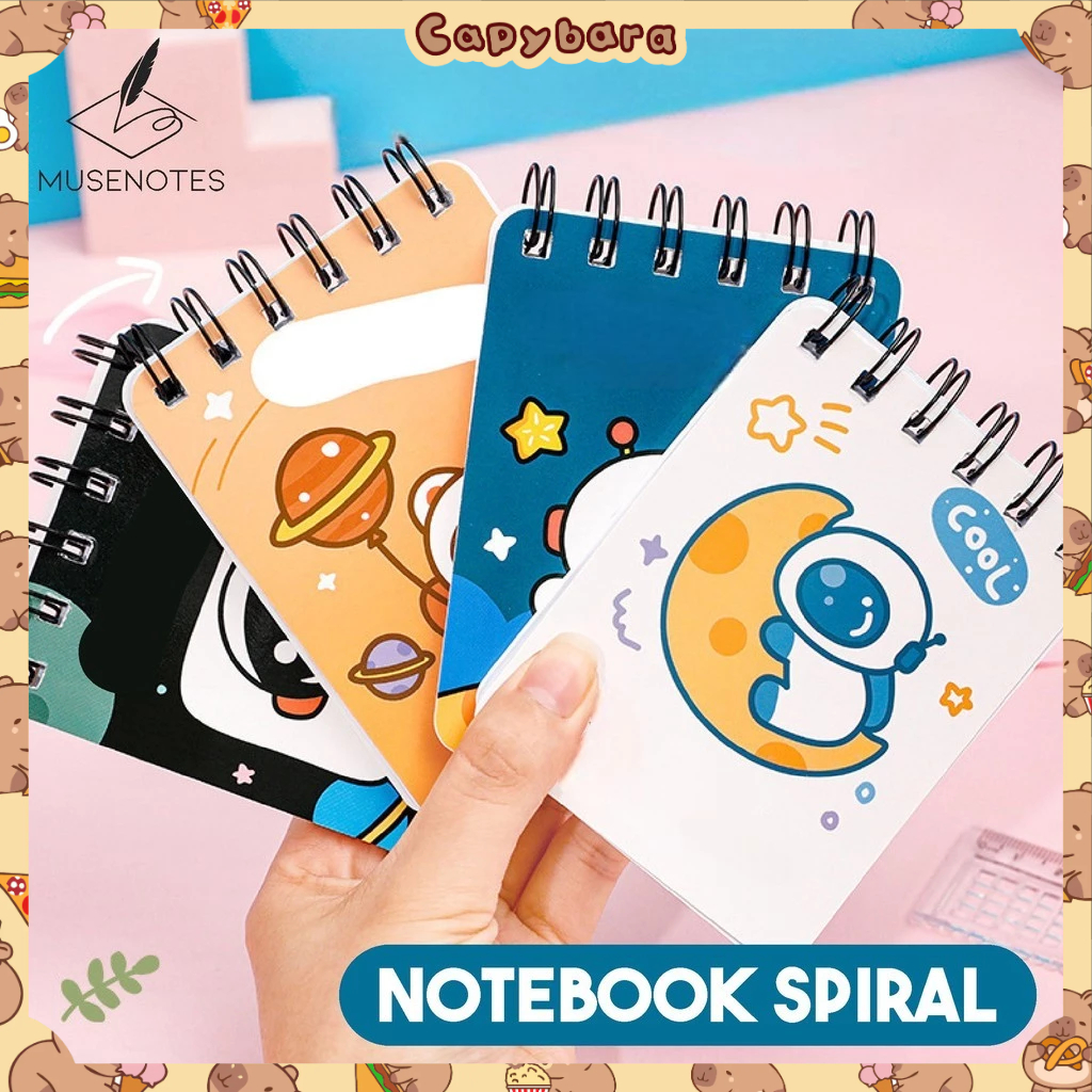 CAPY Notebook Spiral Ring Mini Motif Astronot Buku Memo Kecil isi 80 Lembar Catatan S-NB021
