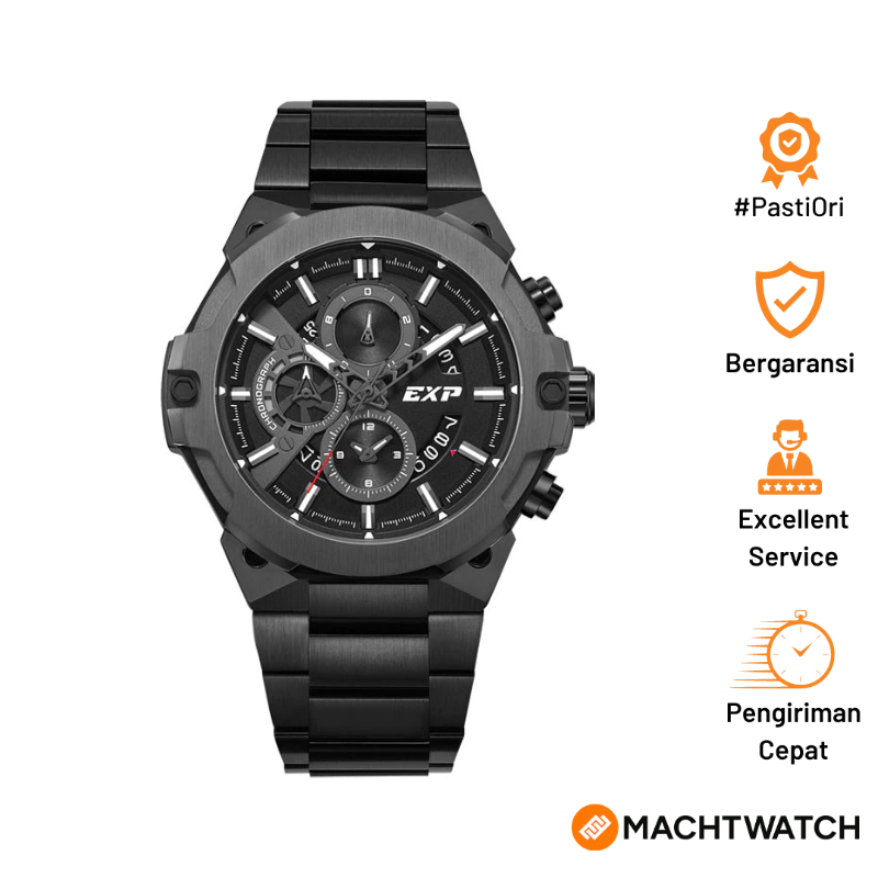 Jam Tangan Pria Expedition Chronograph E 6838 MC BIGBA Men Black Dial Black Stainless Steel Strap