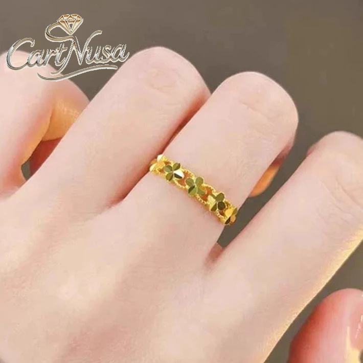 [COD]Cincin Wanita Semanggi Empat Daun Keberuntungan Emas Imitasi Berlian Imitasi Bisa Disesuaikan A