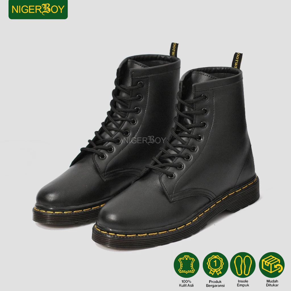 NIGERBOY Skotlan - Sepatu Boots Docmart Tinggi Pria 8 hole Kulit Asli