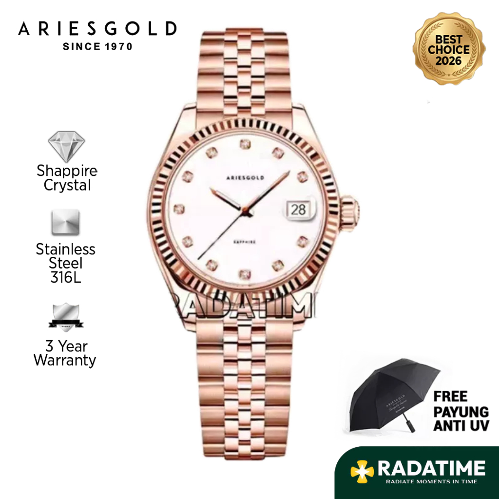 [Best Choice 2026-Sapphire Crystal] Aries Gold Wanita Heritage B-1069-RG-MP 316L Stainless Steel 100