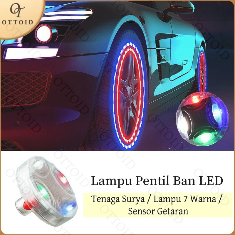 OTTOID Lampu Pentil Ban Motor Mobil Solar LED 7 Warna RGB/Tutup Pentil Ban Motor Lampu Katup Ban Oto
