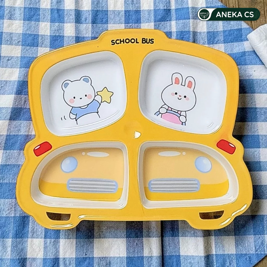 Piring Makan Anak Mobil - Piring Anak Melamin - Piring Lucu Karakter Car Sekat 4 -  P3103